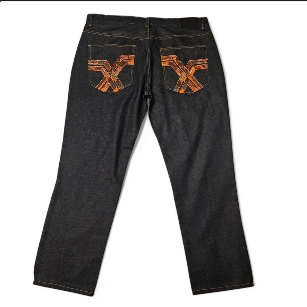 King Maker vintage y2k baggy skater hip hop jeans blue orange embroidery 42